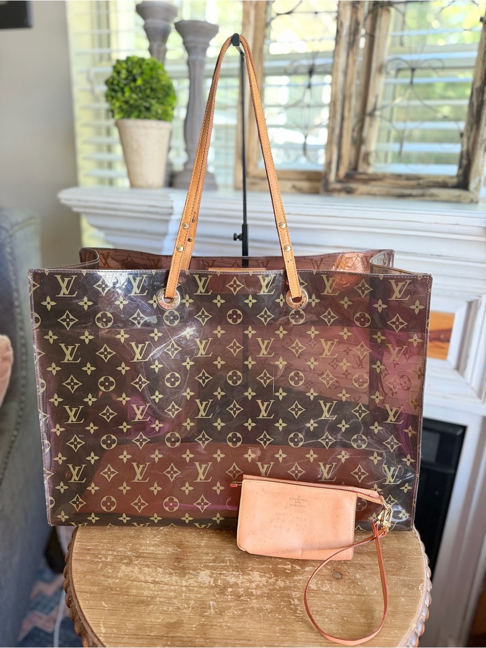Louis Vuitton Ambre Sac Cabas Monogram Vinyl GM with leather vachetta handles